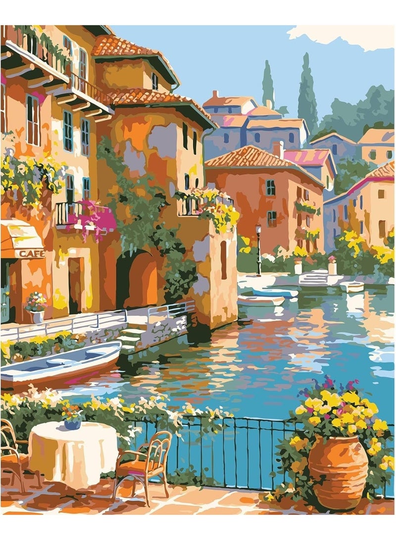 ChicAbode Paint by Number for Adults,Town Scenery Paint by Numbers,Landscape Paint by Number Kits Suitable for Home Wall Decoration 16x20 Inch. - Image 1